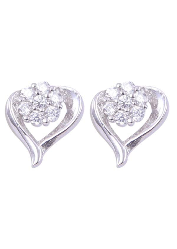 925 Sterling Silver Pair of Designer Love Heart Studs With Cubic Zirconia CZ Stones