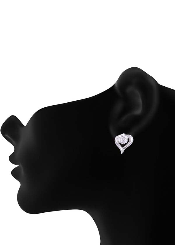 925 Sterling Silver Pair of Designer Love Heart Studs With Cubic Zirconia CZ Stones