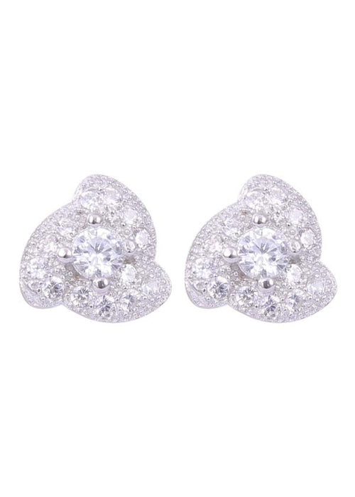 925 Sterling Silver Elegant Pair Of Flower Shape Cubic Zircon Stud - Default Title - Abhooshan