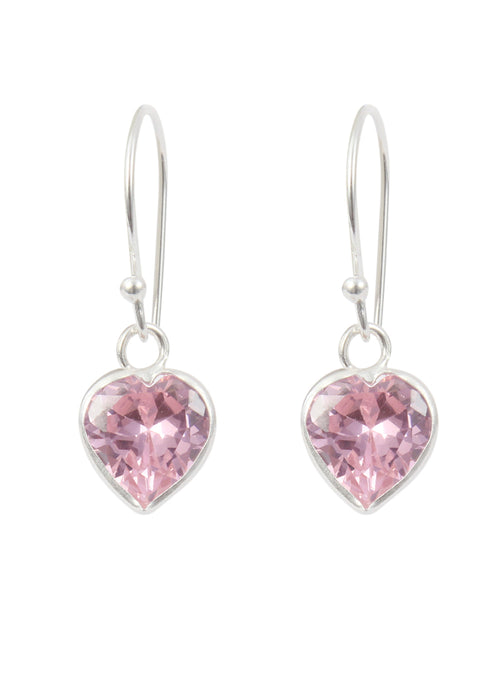 Lovely PINK heart shape Cz Earring in 925 Silver - Default Title - Abhooshan