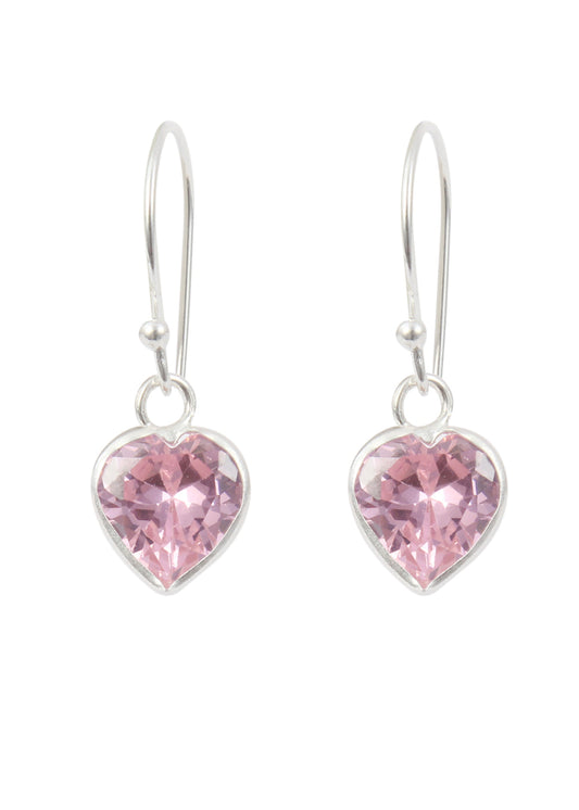 Lovely PINK heart shape Cz Earring in 925 Silver