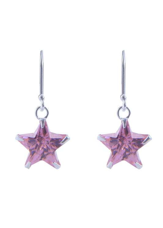 Pair of Vibrant Pink Star Cz Earring in 92.5 Silver Ear Wire