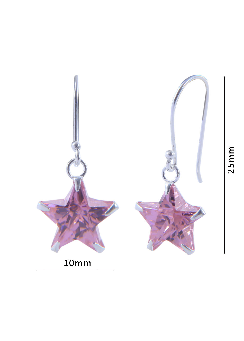 Pair of Vibrant Pink Star Cz Earring in 92.5 Silver Ear Wire