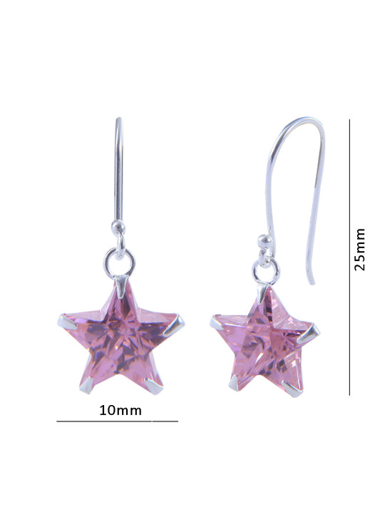 Pair of Vibrant Pink Star Cz Earring in 92.5 Silver Ear Wire