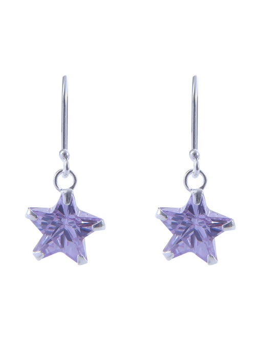 92.5 Sterling Silver Star Cubic Zirconia Hanging 92.5 Silver Earrings - Default Title - Abhooshan