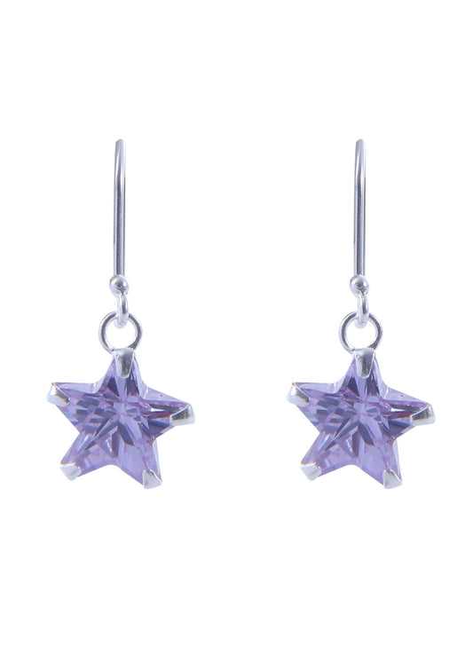 92.5 Sterling Silver Star Cubic Zirconia Hanging 92.5 Silver Earrings