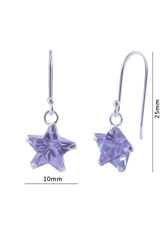 92.5 Sterling Silver Star Cubic Zirconia Hanging 92.5 Silver Earrings