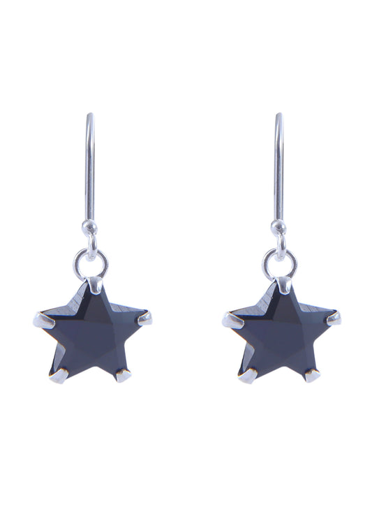 Pair of Black Star shape Cz Earring in 925 Silver Ear Wire