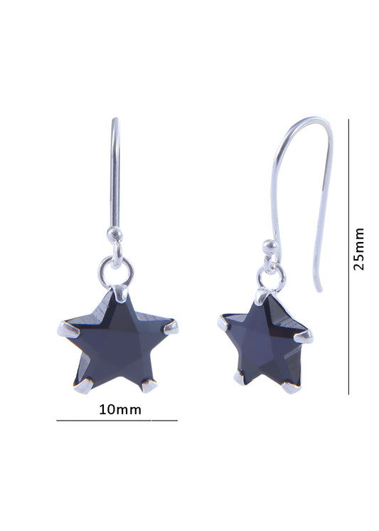 Pair of Black Star shape Cz Earring in 925 Silver Ear Wire