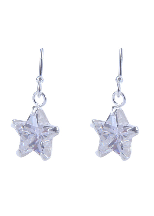 Pair of Vibrant White Star Cz Earring in 92.5 Silver Ear Wire - Default Title - Abhooshan