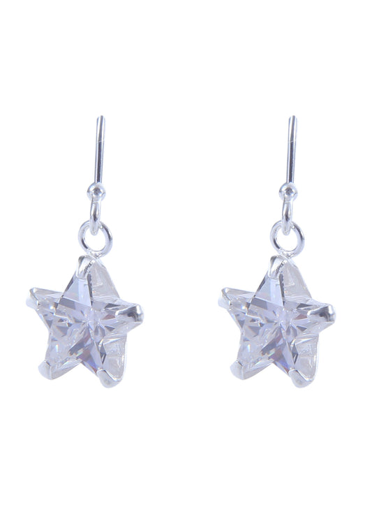 Pair of Vibrant White Star Cz Earring in 92.5 Silver Ear Wire