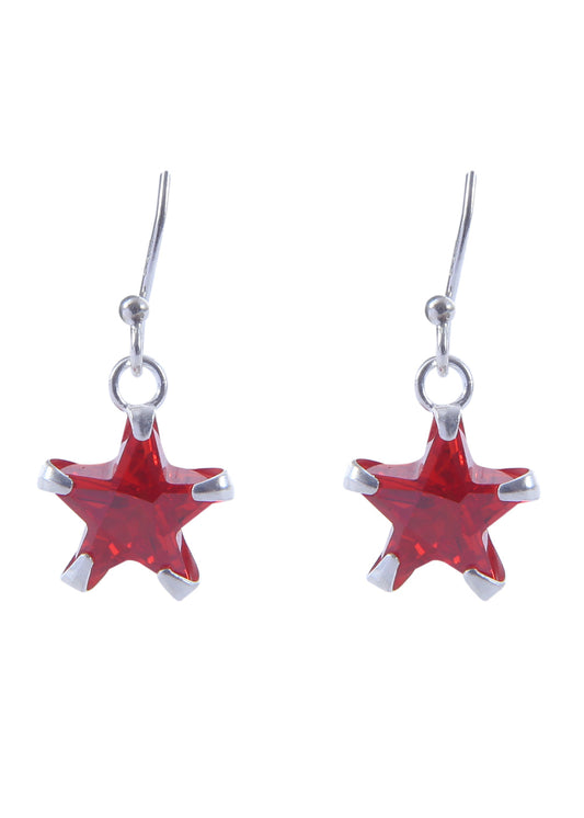 Pair of Red Star shape Cz Earring in 925 Silver Ear Wire