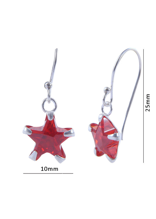 Pair of Red Star shape Cz Earring in 925 Silver Ear Wire