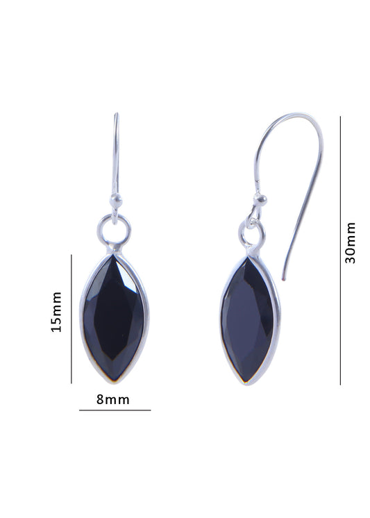 Pair of Black Marquise shape Cz Earring in 925 Silver Ear Wire