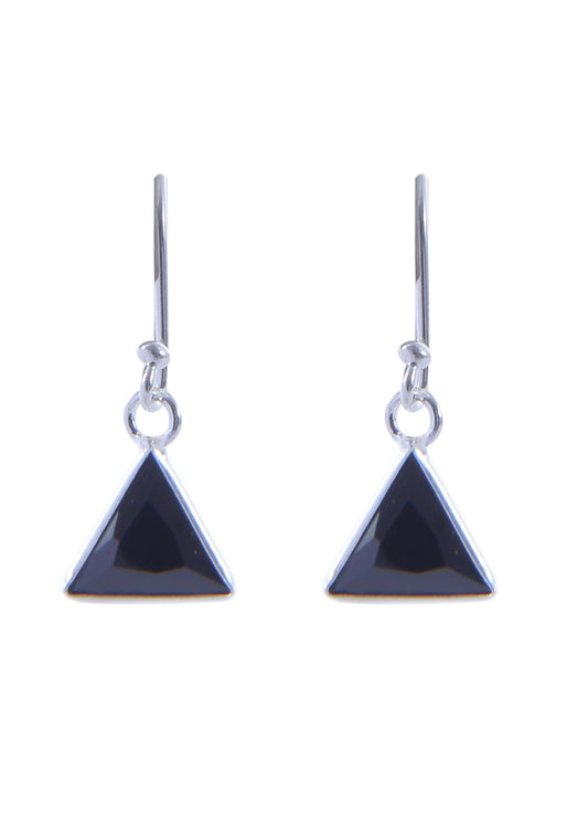 pair of Triangle shape Cz Earring in 925 Silver Ear Wire (Black)