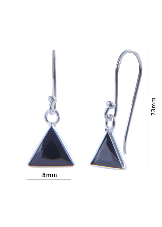 pair of Triangle shape Cz Earring in 925 Silver Ear Wire (Black)