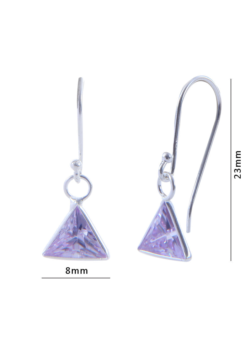 pair of Triangle shape Cz Earring in 925 Silver Ear Wire (Purple)