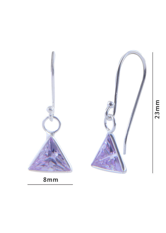 pair of Triangle shape Cz Earring in 925 Silver Ear Wire (Purple)