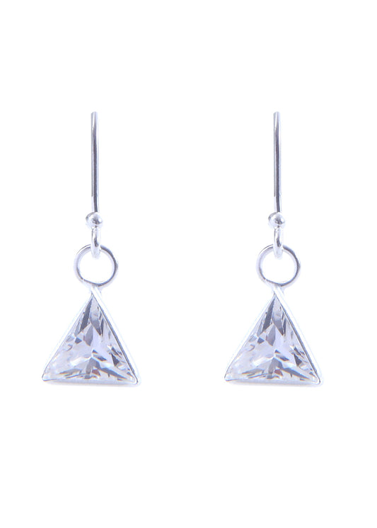 pair of Triangle shape Cz Earring in 925 Silver Ear Wire (White)