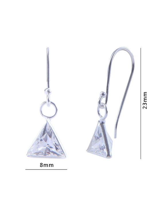 pair of Triangle shape Cz Earring in 925 Silver Ear Wire (White)