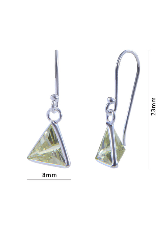 pair of Triangle shape Cz Earring in 925 Silver Ear Wire (Yellow)