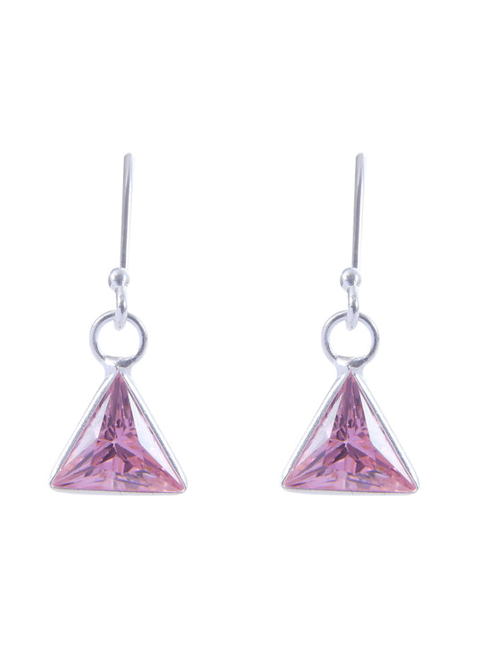 pair of Triangle shape Cz Earring in 925 Silver Ear Wire (Pink)