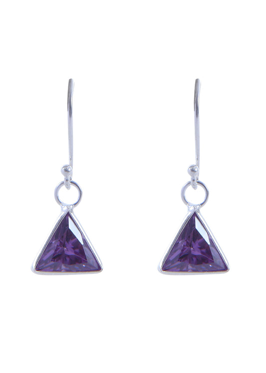 pair of Triangle shape Cz Earring in 925 Silver Ear Wire (Dark Purple)