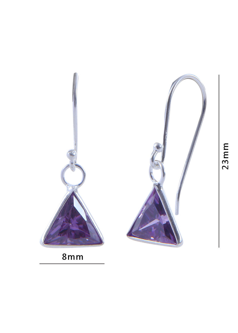 pair of Triangle shape Cz Earring in 925 Silver Ear Wire (Dark Purple)