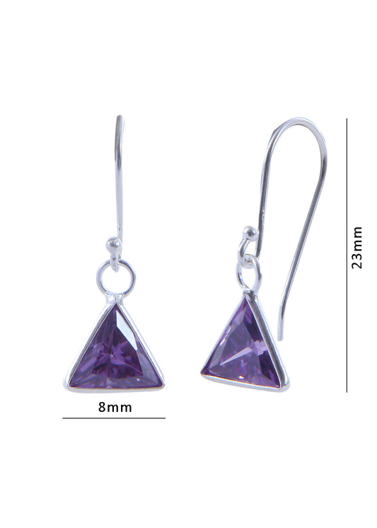 pair of Triangle shape Cz Earring in 925 Silver Ear Wire (Dark Purple)