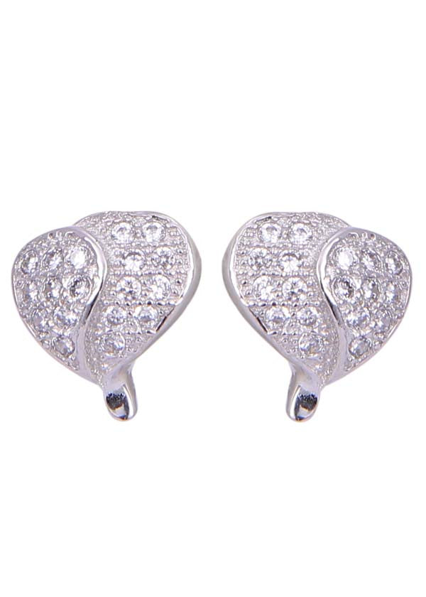 925 Sterling Silver Heart-Shaped Cubic Zirconia Studs Earrings