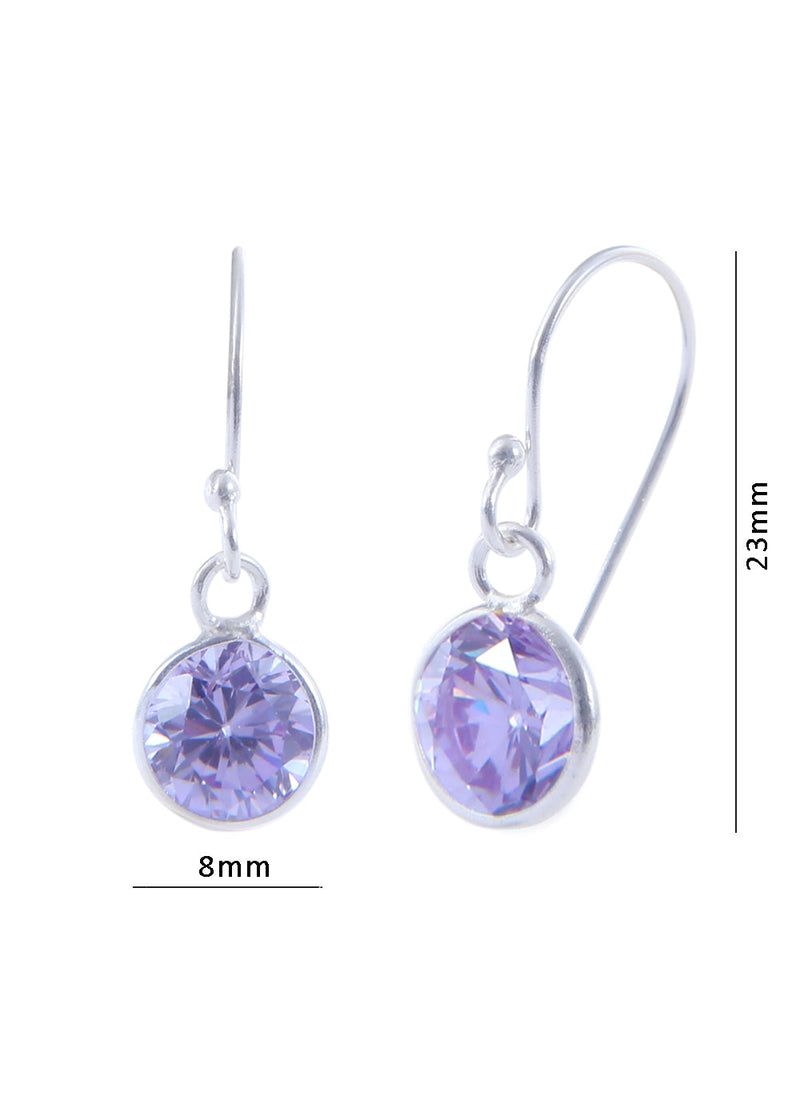 Pair of Round shape CZ Earring in 925 Silver Ear Wire (Light Purple)