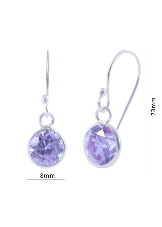 pair of Round shape Cz Earring in 925 Silver Ear Wire (Light Purple)