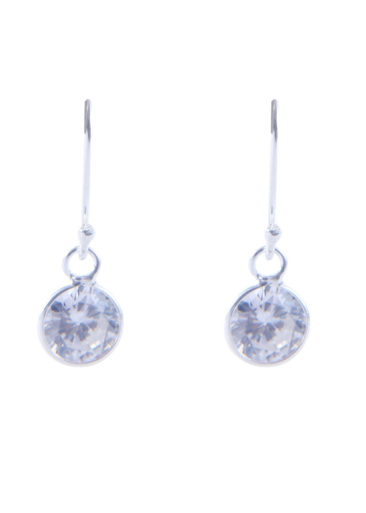 pair of Round shape Cz Earring in 925 Silver Ear Wire (White)