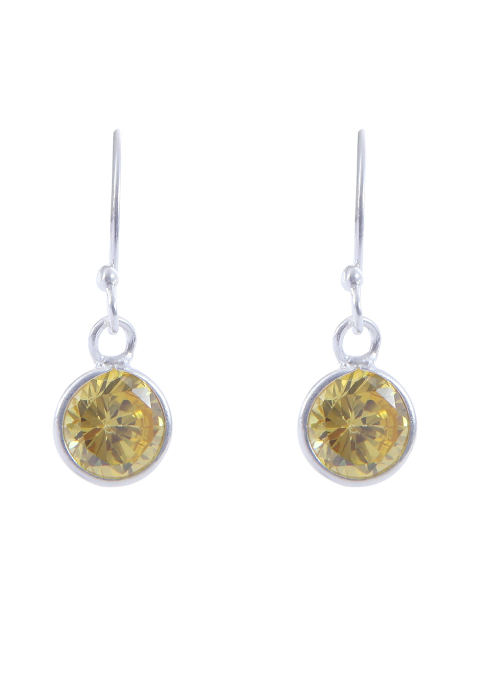 Pair of Round shape CZ Earring in 925 Silver Ear Wire (Yellow)