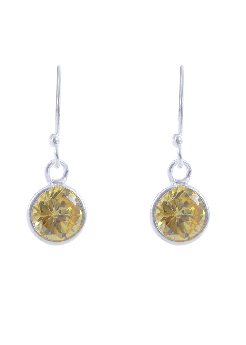 Pair of Round shape CZ Earring in 925 Silver Ear Wire (Yellow)
