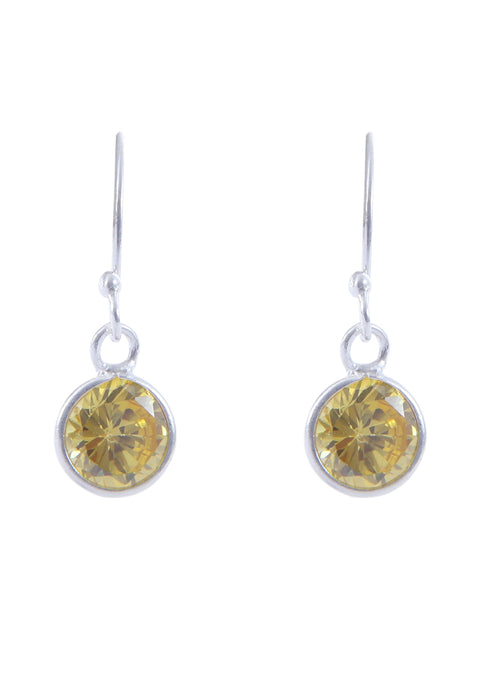 pair of Round shape Cz Earring in 925 Silver Ear Wire (Yellow) - Default Title - Abhooshan