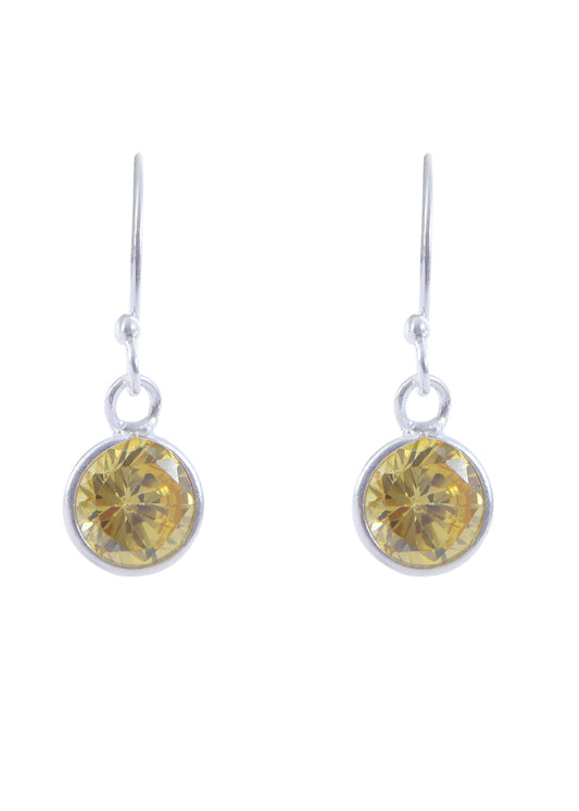 pair of Round shape Cz Earring in 925 Silver Ear Wire (Yellow)