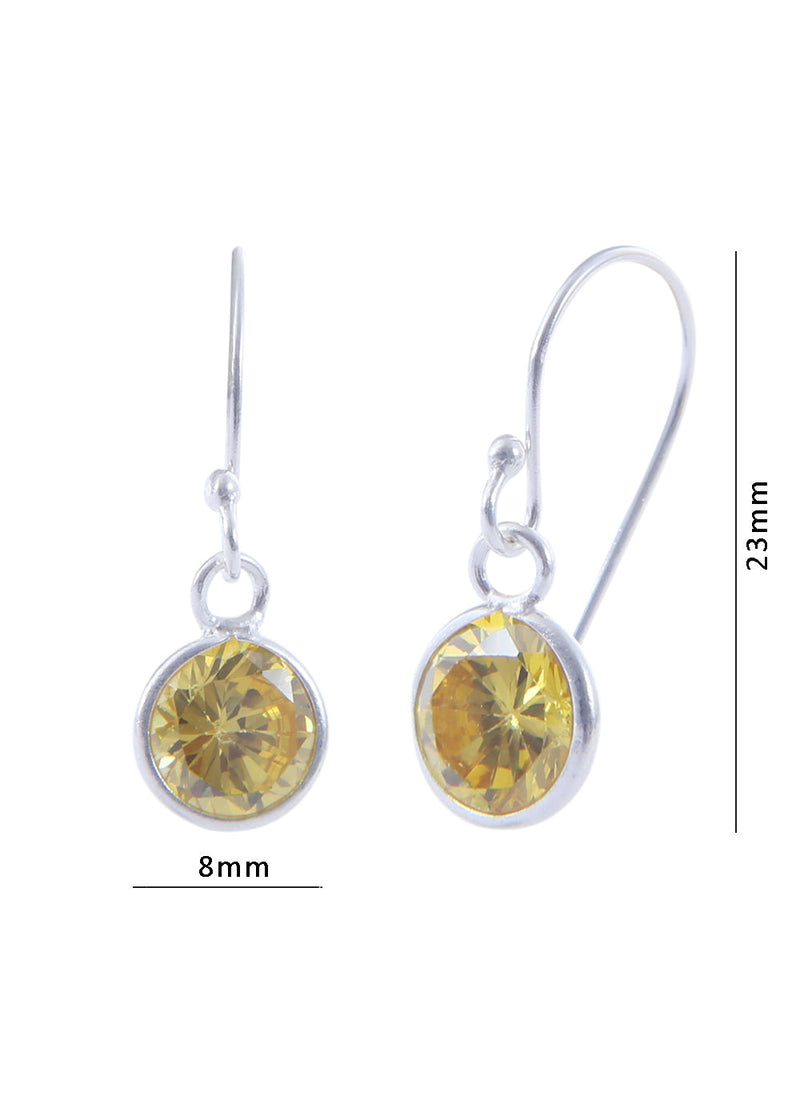 Pair of Round shape CZ Earring in 925 Silver Ear Wire (Yellow)