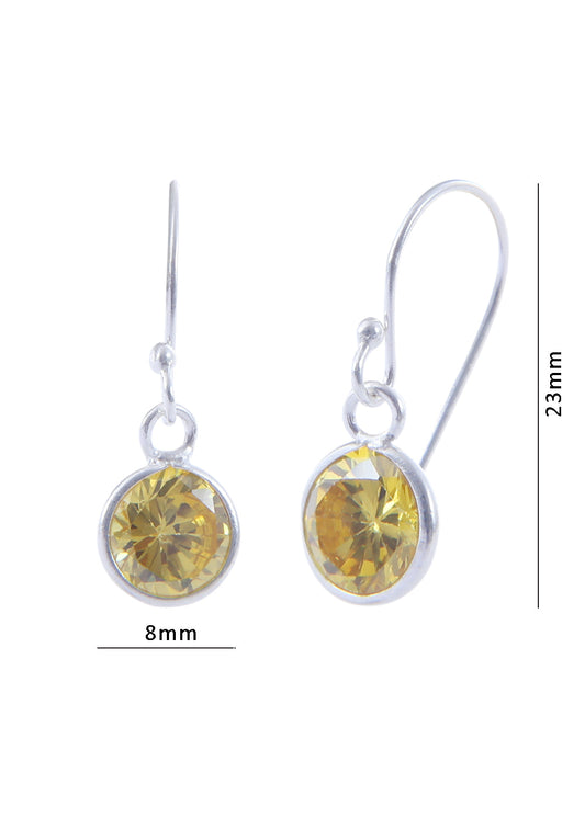 pair of Round shape Cz Earring in 925 Silver Ear Wire (Yellow)