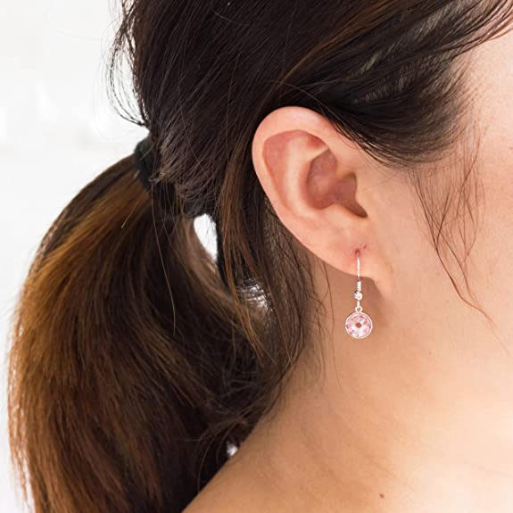 Pair of Round shape CZ Earring in 925 Silver Ear Wire (Pink)
