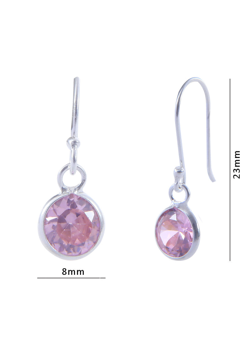 Pair of Round shape CZ Earring in 925 Silver Ear Wire (Pink)