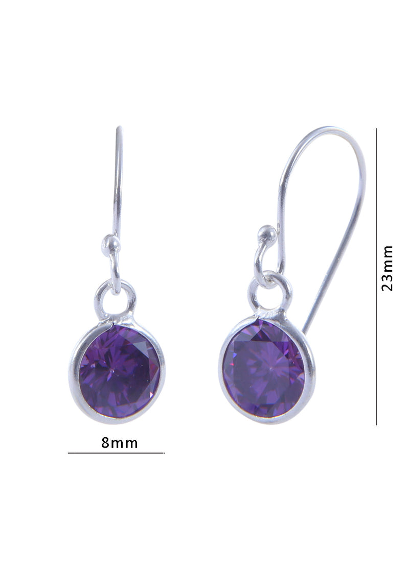 Pair of Round shape Cz Earring in 925 Silver Ear Wire (Dark Purple)