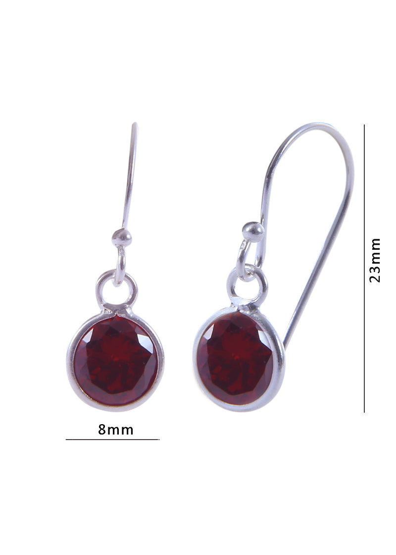 Pair of Round shape Cz Earring in 925 Silver Ear Wire (Red)