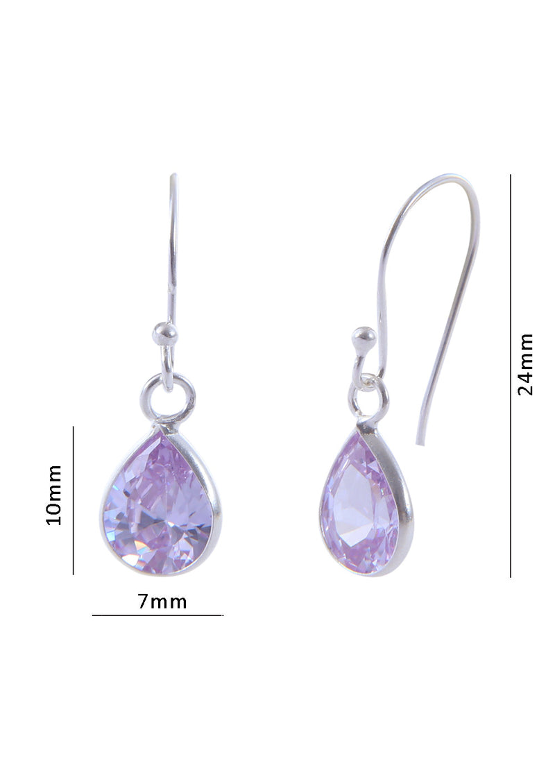 Pair of Pear shape Cz Earring in 925 Silver Ear Wire (Light Purple)