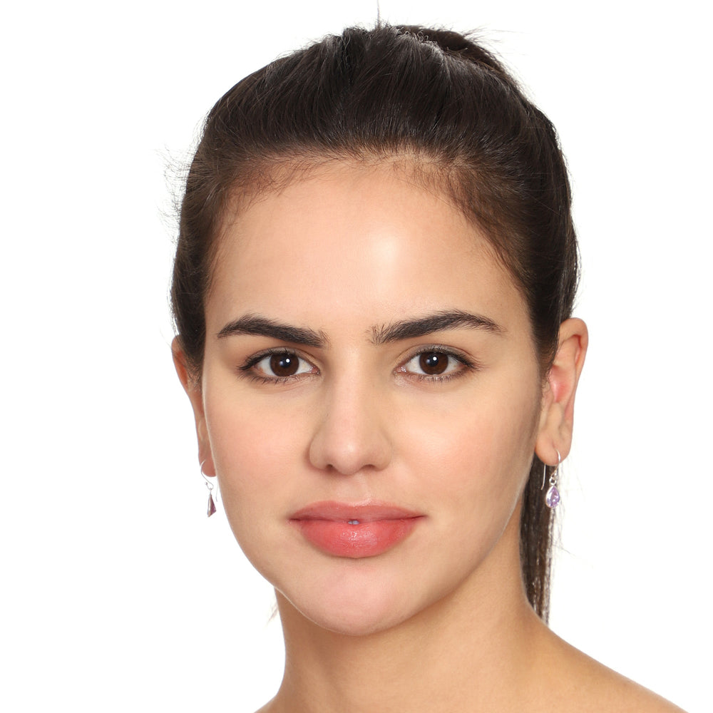 Pink Pear shape Cz Earring in 925 Silver Ear Wire