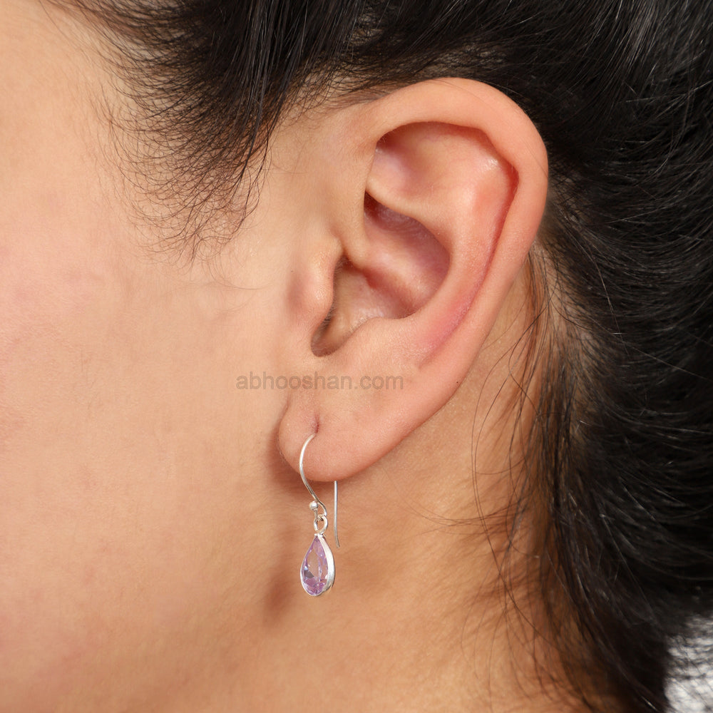 Pink Pear shape Cz Earring in 925 Silver Ear Wire