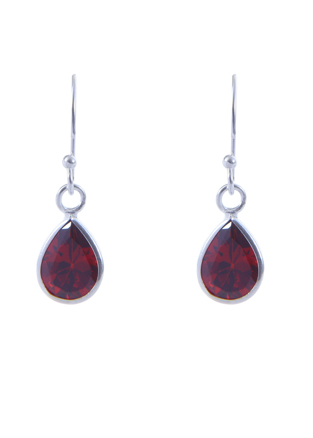 Pair of Pear shape Cz Earring in 925 Silver Ear Wire (Red)
