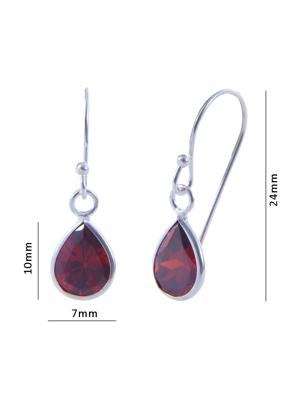 Pair of Pear shape Cz Earring in 925 Silver Ear Wire (Red)