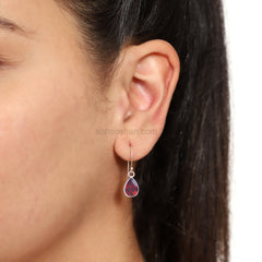 pair of Pear shape Cz Earring in 925 Silver Ear Wire (Red)