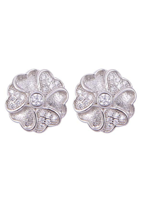 925 Sterling Silver Flower Shape Cubic Zircon Studs - Default Title - Abhooshan